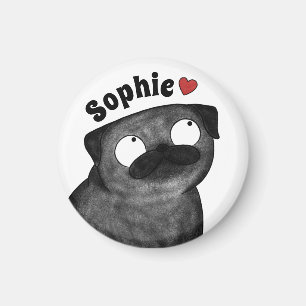 Personalised Pug Magnet, Custom Name Pug Magnet