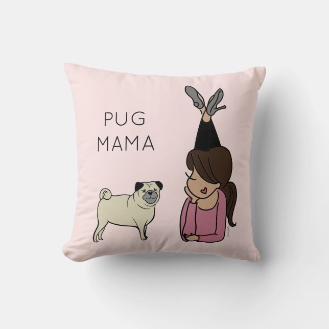 Personalised Pug Mama Throw Pillow (Front)