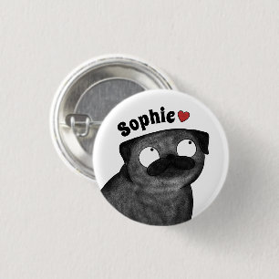 Personalised Pug Name Button, Custom Name Pug 3 Cm Round Badge