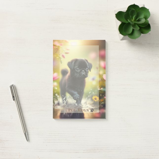 Personalised Pug Puppy Floral Sticky Note Pad (Office)