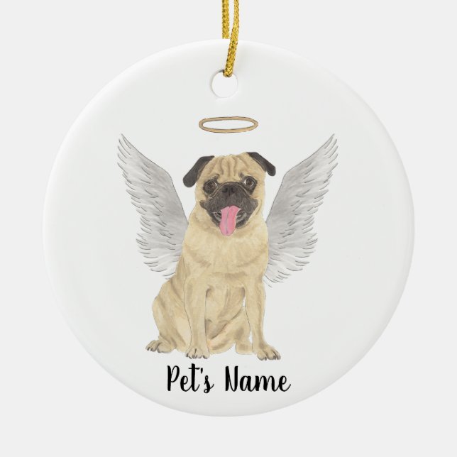 Personalised Pug Sympathy Memorial Ceramic Ornament (Front)