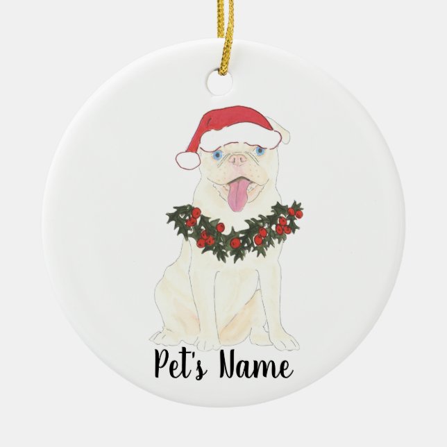 Personalised Pug (White) Ceramic Ornament (Front)