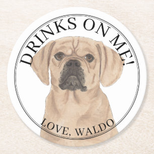 Personalised Puggle Dog Wedding Round Paper Coaster