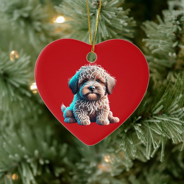 Personalised Puli Puppy Christmas Red Ceramic Ornament (Tree)