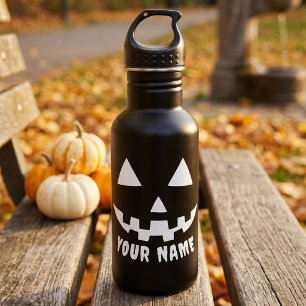 Personalised Pumpkin Halloween Name Black & White 532 Ml Water Bottle