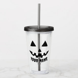 Personalised Pumpkin Halloween Name Black & White Acrylic Tumbler