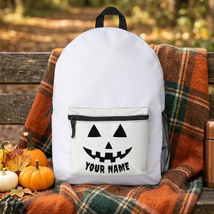 Personalised Pumpkin Halloween Name Black & White Printed Backpack