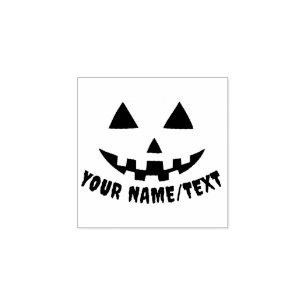 Personalised Pumpkin Halloween Name Black & White Rubber Stamp