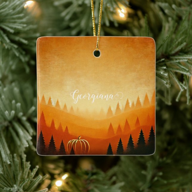Personalised Pumpkin Harvest Autumnal Harvest Ceramic Ornament (Tree)