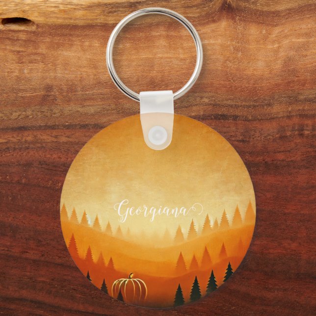 Personalised Pumpkin Harvest Autumnal Harvest Key Ring (Front)