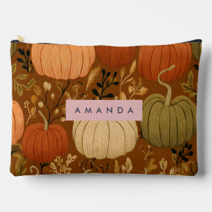 Personalised Pumpkin Harvest Botanical Autumn Accessory Pouch