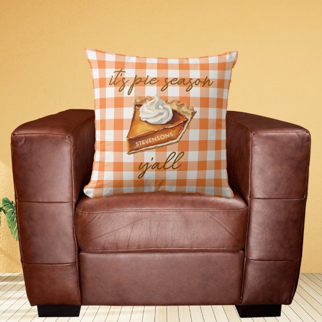 Personalised Pumpkin Pie Gingham Plaid Fall Cushion (Creator Uploaded)
