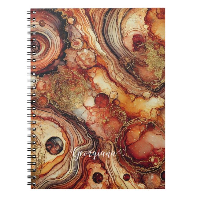 Personalised Pumpkin Spice Autumnal Alcohol Ink Notebook (Front)