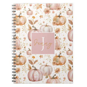 Personalised Pumpkin Watercolor Fall Pattern Notebook