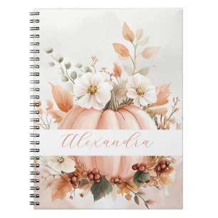 Personalised Pumpkin Watercolor Fall Pattern Notebook