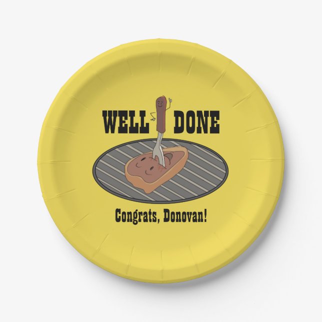 Personalised Punny "Well Done" BBQ Steak Plate (Front)