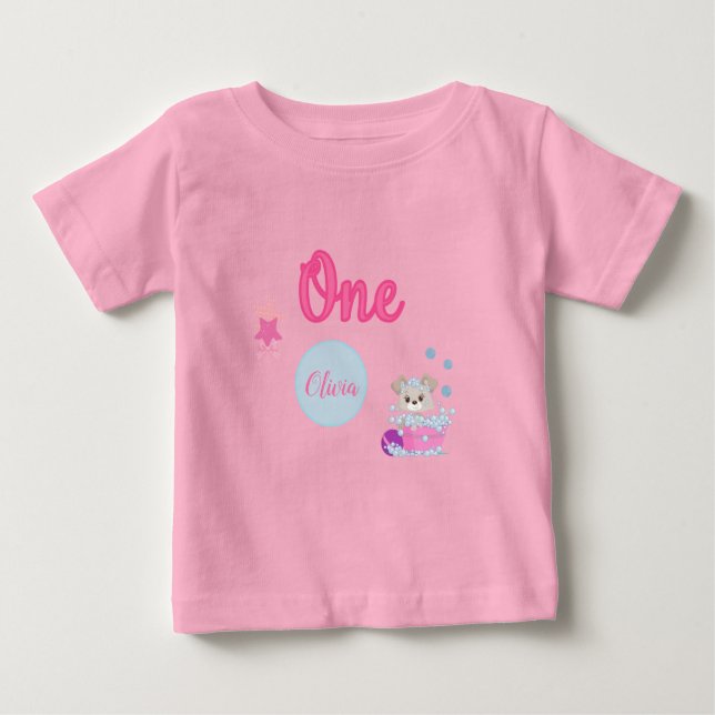 Personalised Puppy Bath One Year Old Girl Birthday Baby T-Shirt (Front)