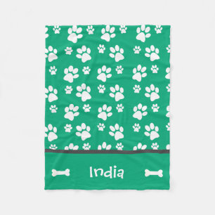 Personalised Puppy Dog Paw Print Blanket Green