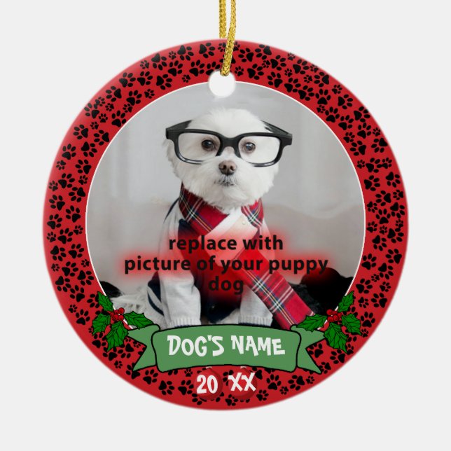 Personalised Puppy Dog Pet Photo Ornament (Front)