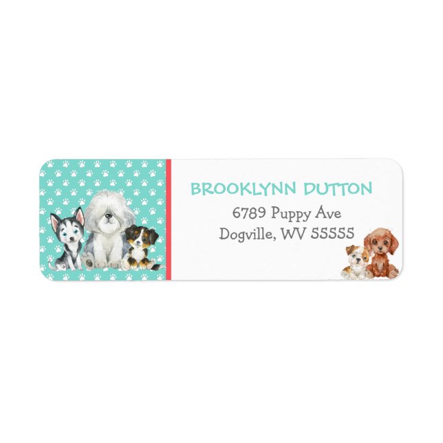 Personalised Puppy Dog Return Address Label (Front)