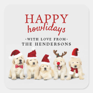 Personalised Puppy Dogs Happy Howlidays Christmas Square Sticker