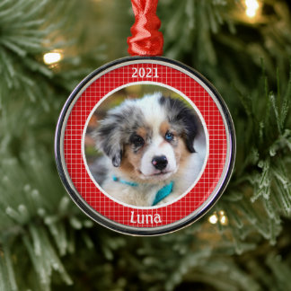 Personalised Puppy's First Christmas Photo Metal Ornament