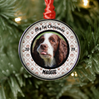 Personalised Puppy's First Christmas Photo Metal Ornament