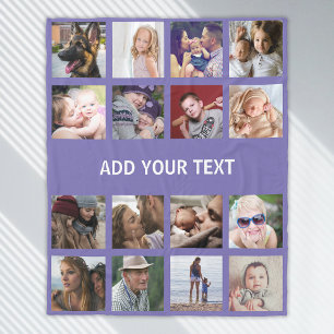 Personalised Purple 16 Photo Collage Fleece Blanket