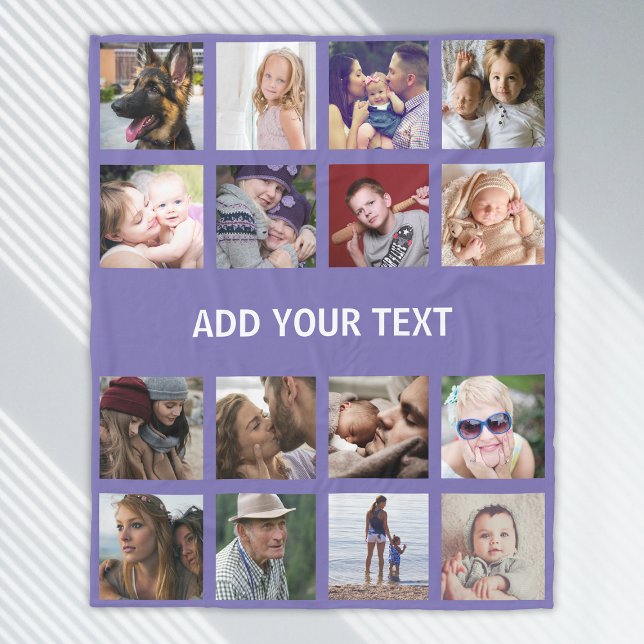 Personalised Purple 16 Photo Collage Fleece Blanket (Creator Uploaded)