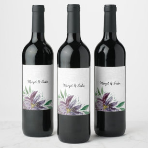 Personalised Purple Abstract Lotus Watercolor Lace Wine Label