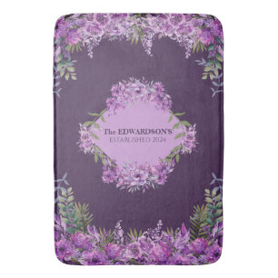 Personalised Purple and Aubergine Floral Bath Mat
