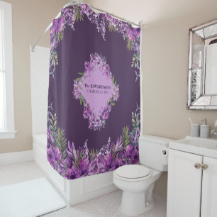 Personalised Purple and Aubergine Floral  Shower Curtain
