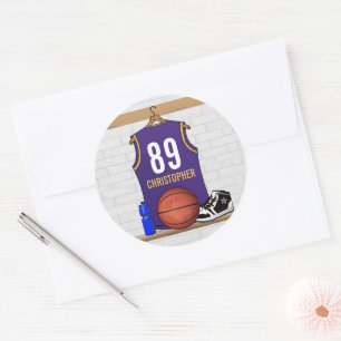 Personalised Purple and Gold Basketball Jersey Classic Round Sticker