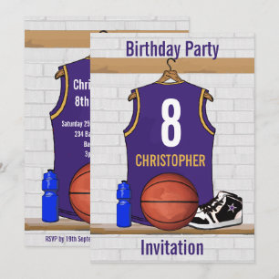 Personalised Purple and Gold Basketball Jersey Invitation