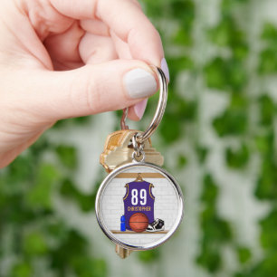 Personalised Purple and Gold Basketball Jersey Key Ring