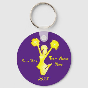 Personalised Purple and Gold Cheerleader Keychains