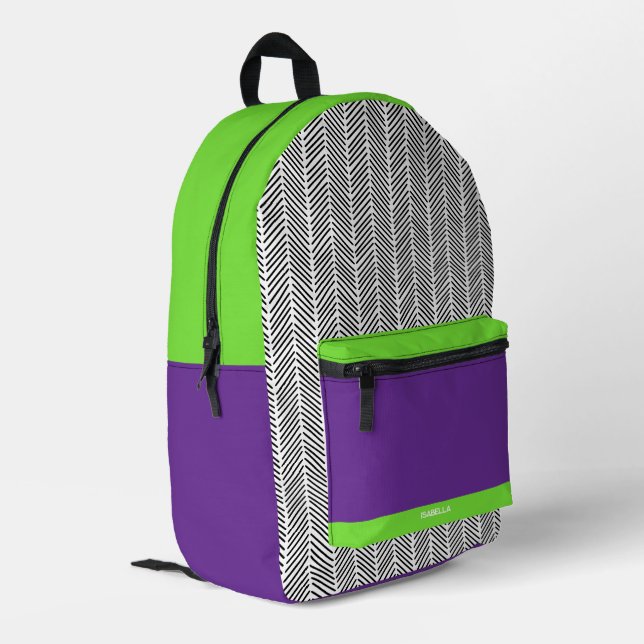 Personalised Purple and Green Printed Backpack (Back Corner Left)