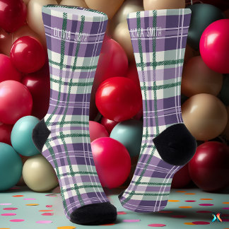 Personalised Purple and Green Tartan Plaid Custom Socks