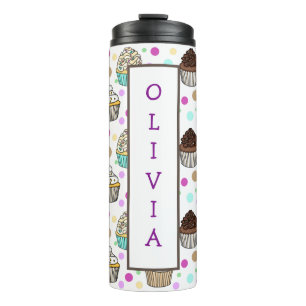 Personalised Purple and Pink Cupcakes Thermal Tumbler