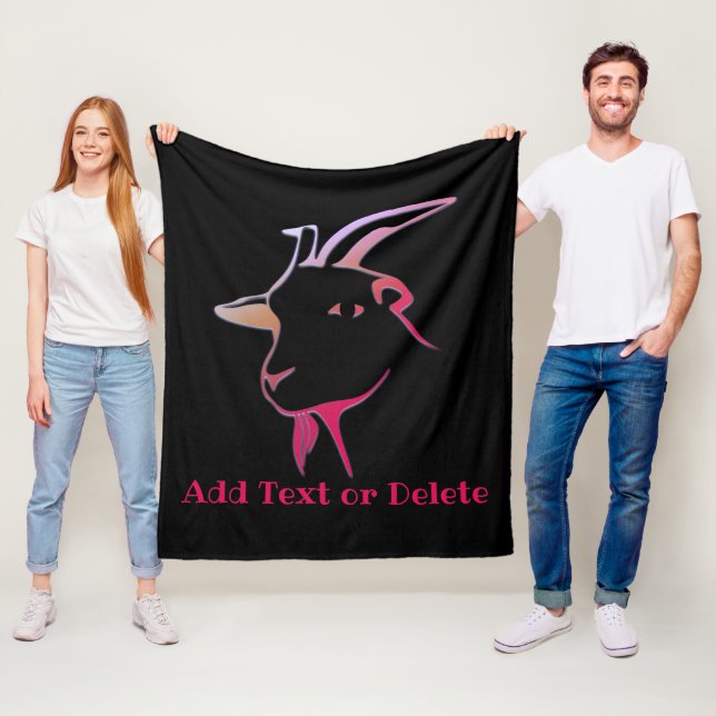 Personalised Purple and Pink Goat on black Fleece Blanket (In Situ)
