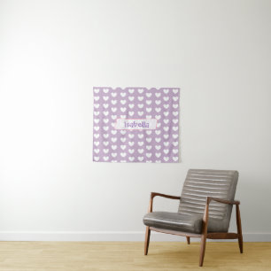 Personalised Purple and White Hearts Wall Tapestry