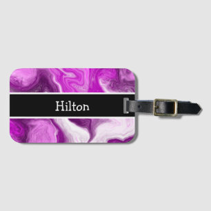 Personalised Purple and White Marble Swirls   Luggage Tag