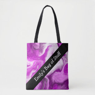 Personalised Purple and White Marble Swirls   Tote Bag