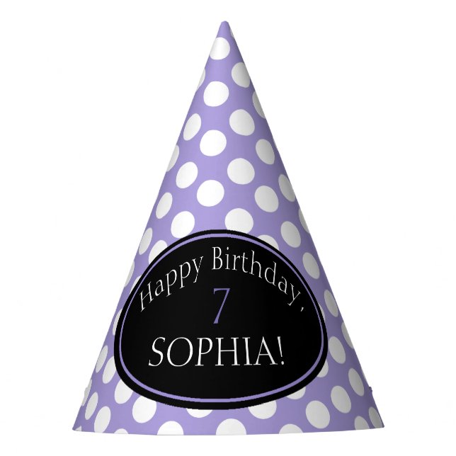 Personalised Purple and White Polka Dot Party Hat (Front)