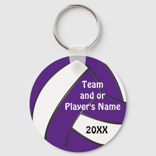 Personalised Purple and White Volleyball Keychains (Front)
