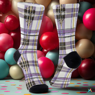 Personalised Purple and Yellow Tartan Plaid Custom Socks