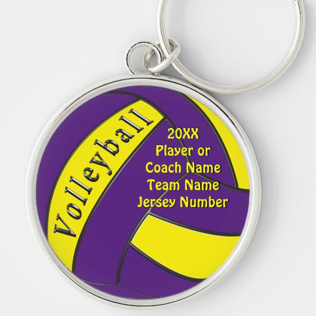 Personalised Purple and Yellow Volleyball Gifts Key Ring (Front)