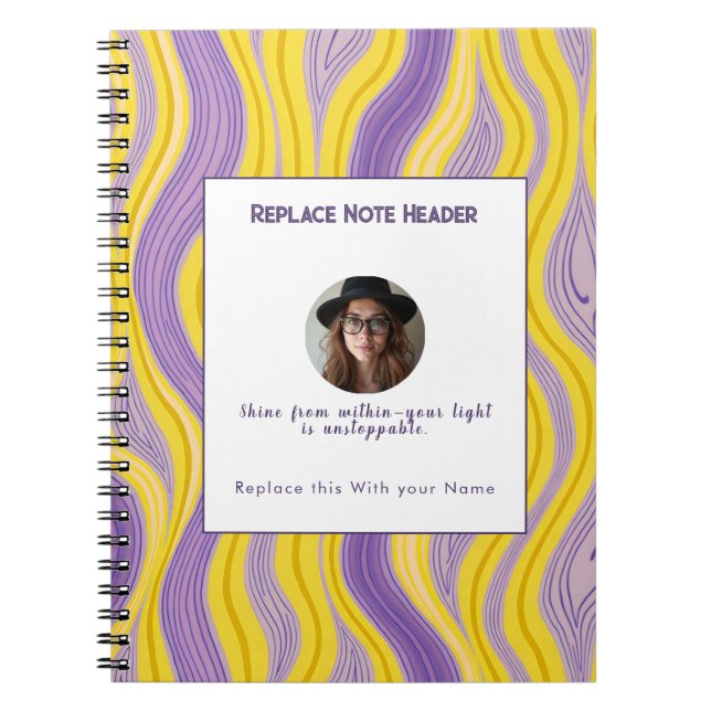 Personalised Purple and Yellow Wave Patterned  Notebook (Front)