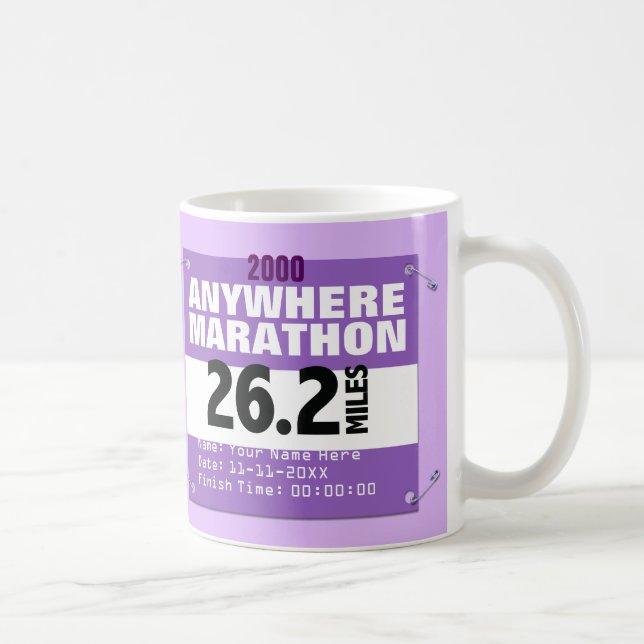 Personalised Purple Anywhere Marathon, 26.2 Miles Coffee Mug (Right)