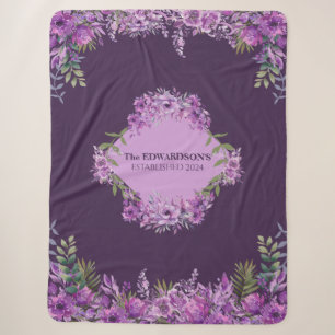 Personalised Purple Aubergine Floral Sherpa Blanket